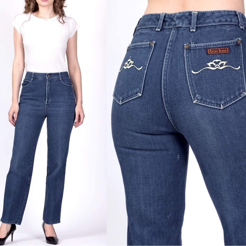 Vintage Bonjour High Waisted Straight Leg Ankle Length Jeans in Medium Wash 28